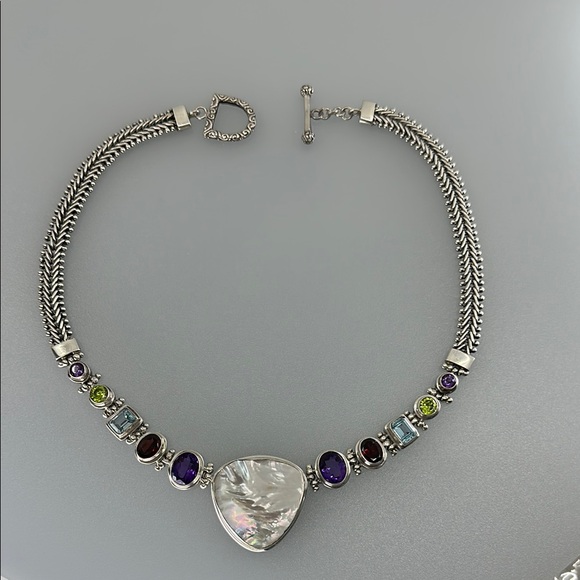 925 Sterling Silver Jewelry - 925 Silver real Gems amethyst, Garnet, Topaz, Tourmaline, seashells necklace